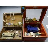 VINTAGE & LATER COSTUME JEWELLERY & COLLECTABLES (within 2 vintage lidded boxes)