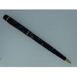 VINTAGE ONOTO 'THE PEN' No 6233 FOUNTAIN PEN - (c.1938) Blue Marble De La Rue with gold plated