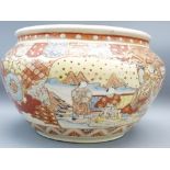 LARGE SATSUMA POTTERY BOWL with figural decoration, 19cms H, 30cms Diameter (hairline cracking)