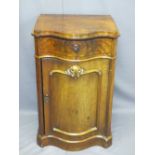 ANTIQUE MAHOGANY SERPENTINE FRONT SIDE CABINET, single frieze drawer over a cupboard door with