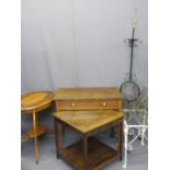SINGLE DRAWER SIDE TABLE, 76cms H, 84cms W, 49cms D, an oval top two-tier occasional table, 74cms H,
