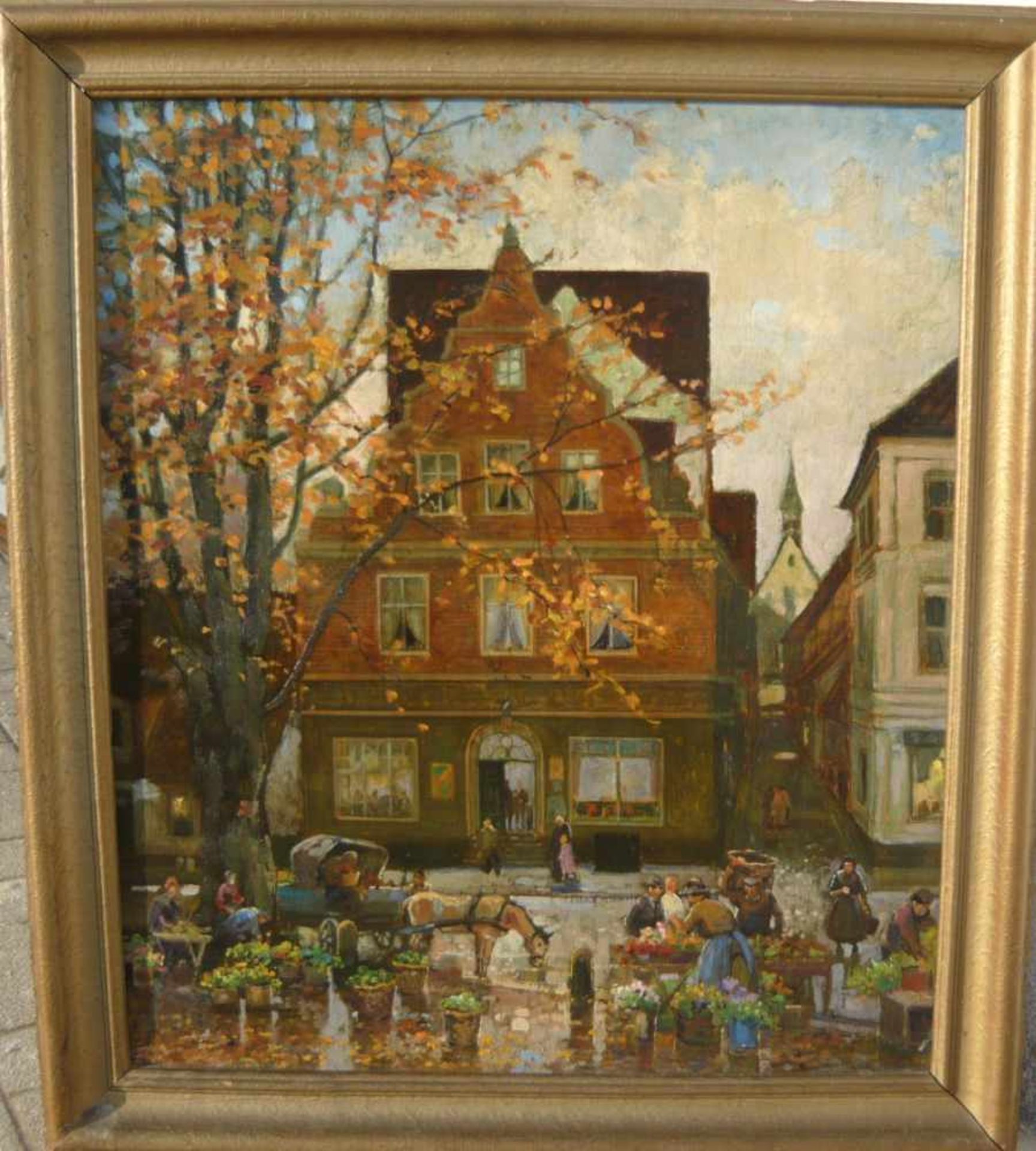 Otto Amtsberg. Ansicht vom Blumenmarkt in Alt-Emden. Öl/Lw. Sig. U.l. Rahmen ca. 84x72cm.- - -22.