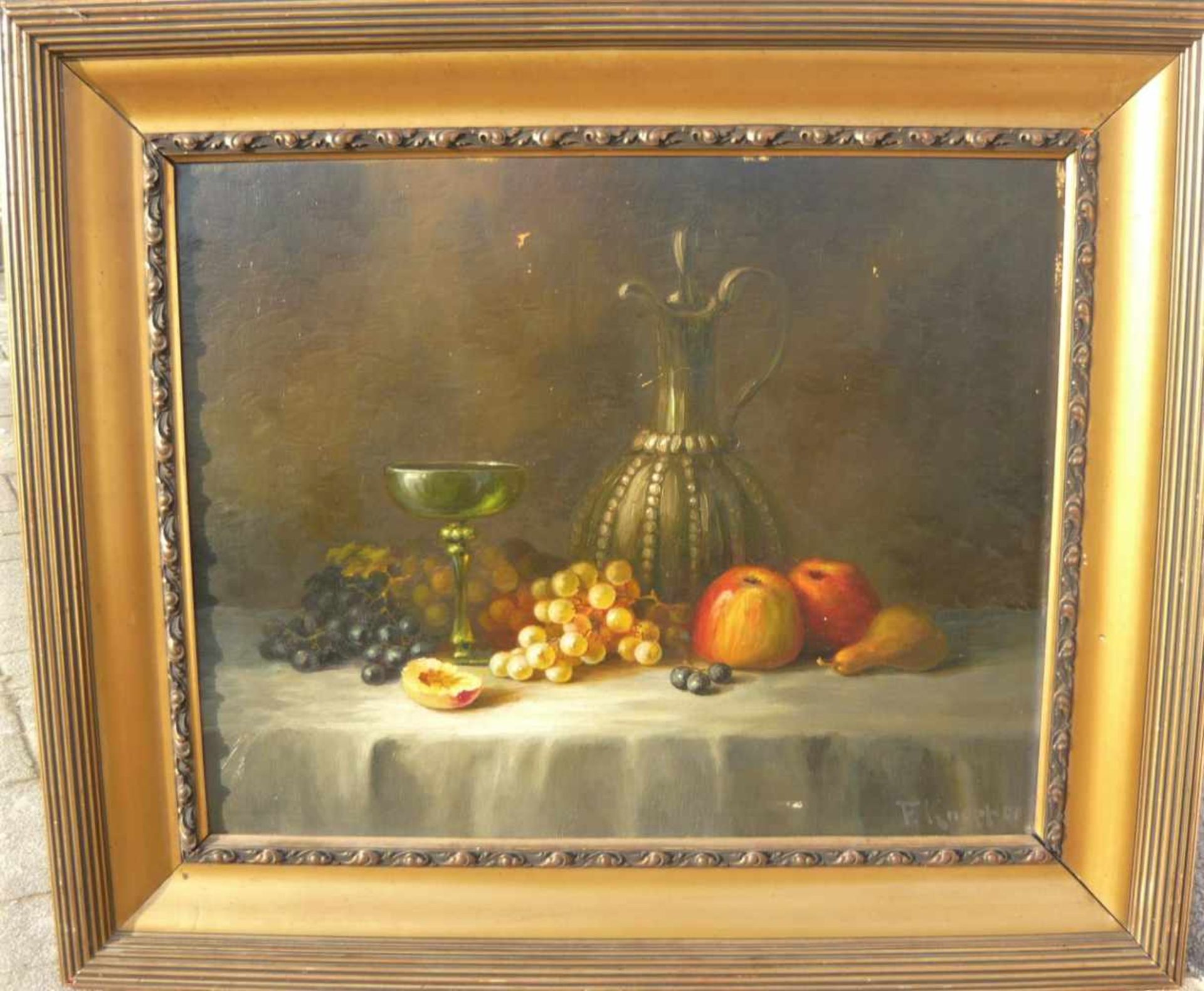 Fritz Knepper, Krefeld. Stillleben mit Früchten. Öl/Platte. Sig. U.r. Rah,en ca. 65x77cm.