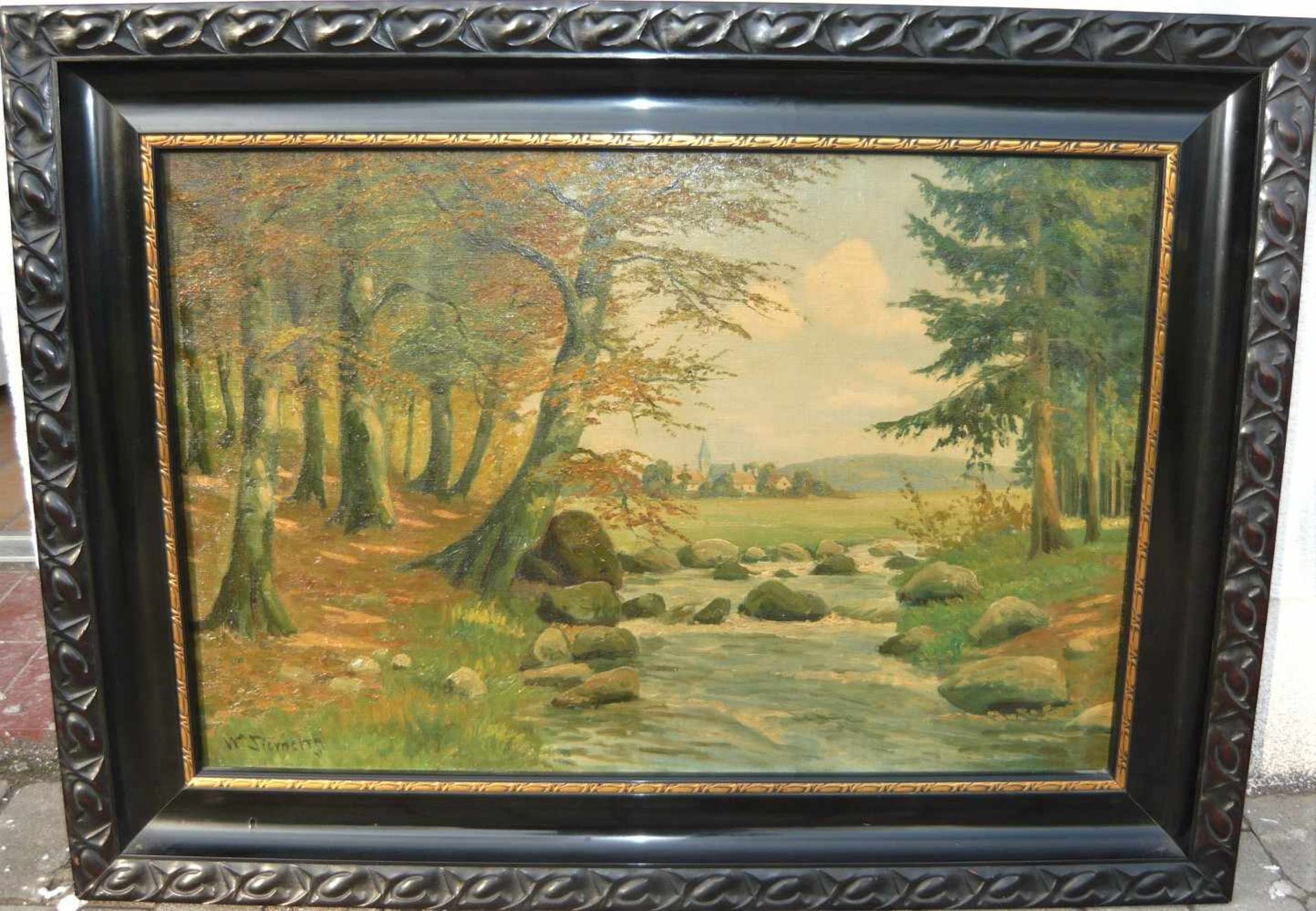 W.Siemens. Weitläufige Landschaft mit Fluss. Öl/Lw. Sig. U.l. Rahmen ca. 74x100cm.- - -22.00 %