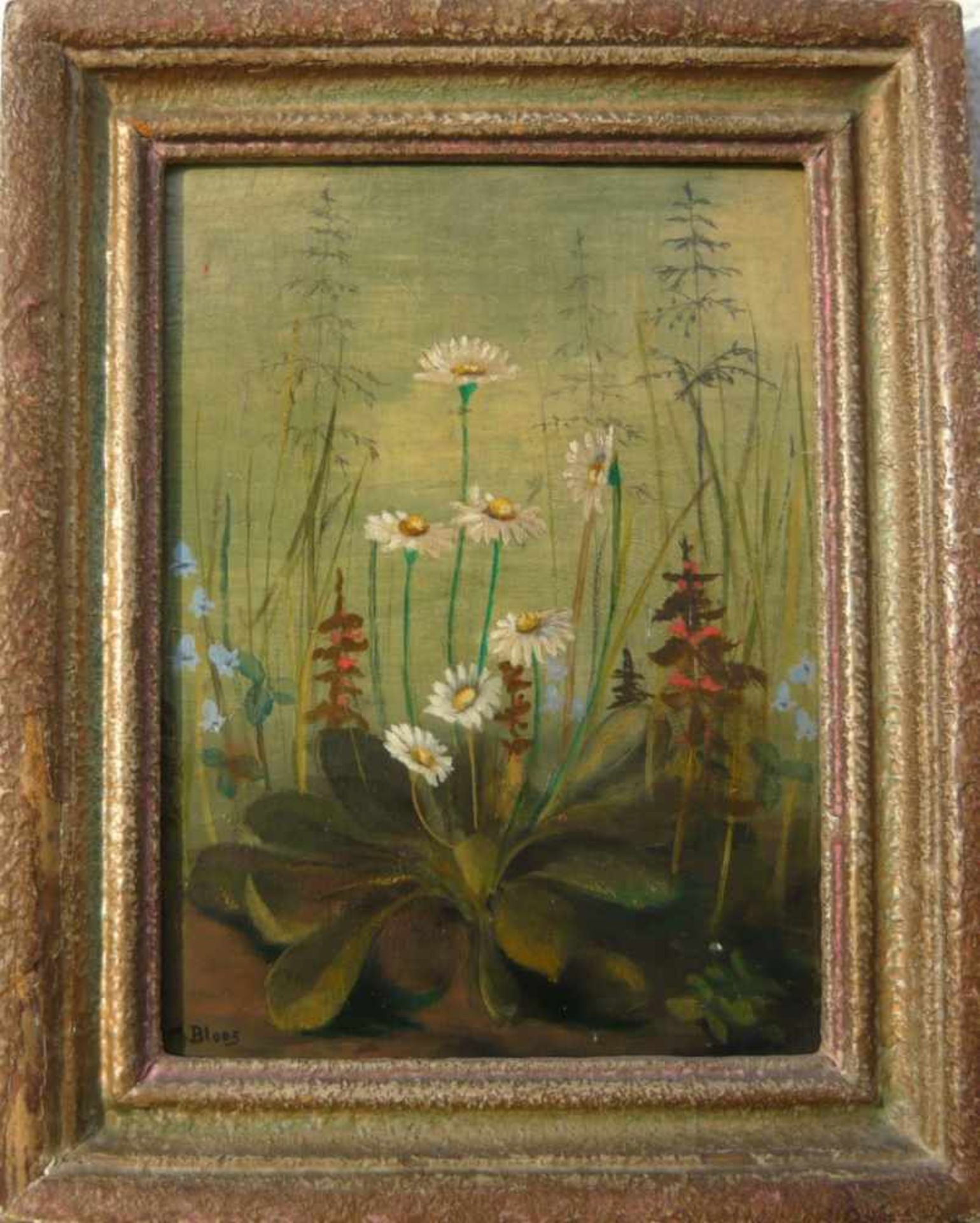M. Bloos. Zauberhaftes Blumengemälde um 1900. Öl/Platte. Sig. U.l. Rahmen ca. 30x24cm.- - -22.00 %