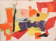 Frauenberger, Erich. 1924 - 2008.Abstrakte Komposition. Collage. Öl/Papier/Lwd. Rechts u. si