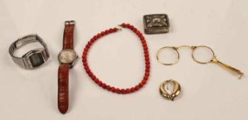 Konvolut.Breitling-Armbanduhr, span. Modell. Seiko Quarzuhr, Lorgnon Messing, Pillendose vers