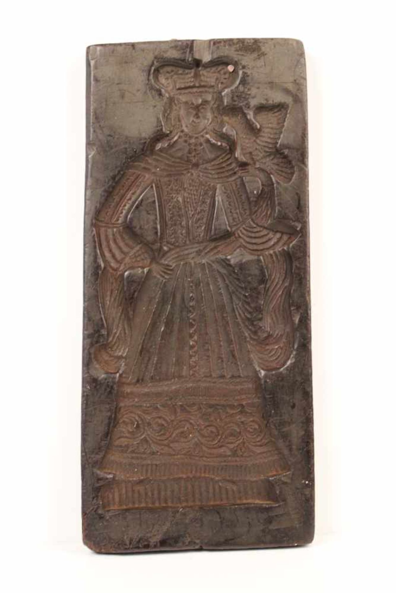 Model.Rechteckige Wachstafel mit Darstellung einer bekrönten Frau in Tracht. H: 48 x 22 cm.