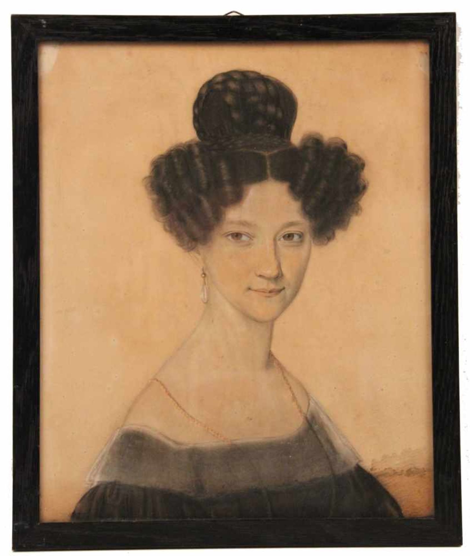 Deutsch, um 1800.Damenportrait. Zeichnung, aquarelliert und weiß gehöht. auf Papier, hinter