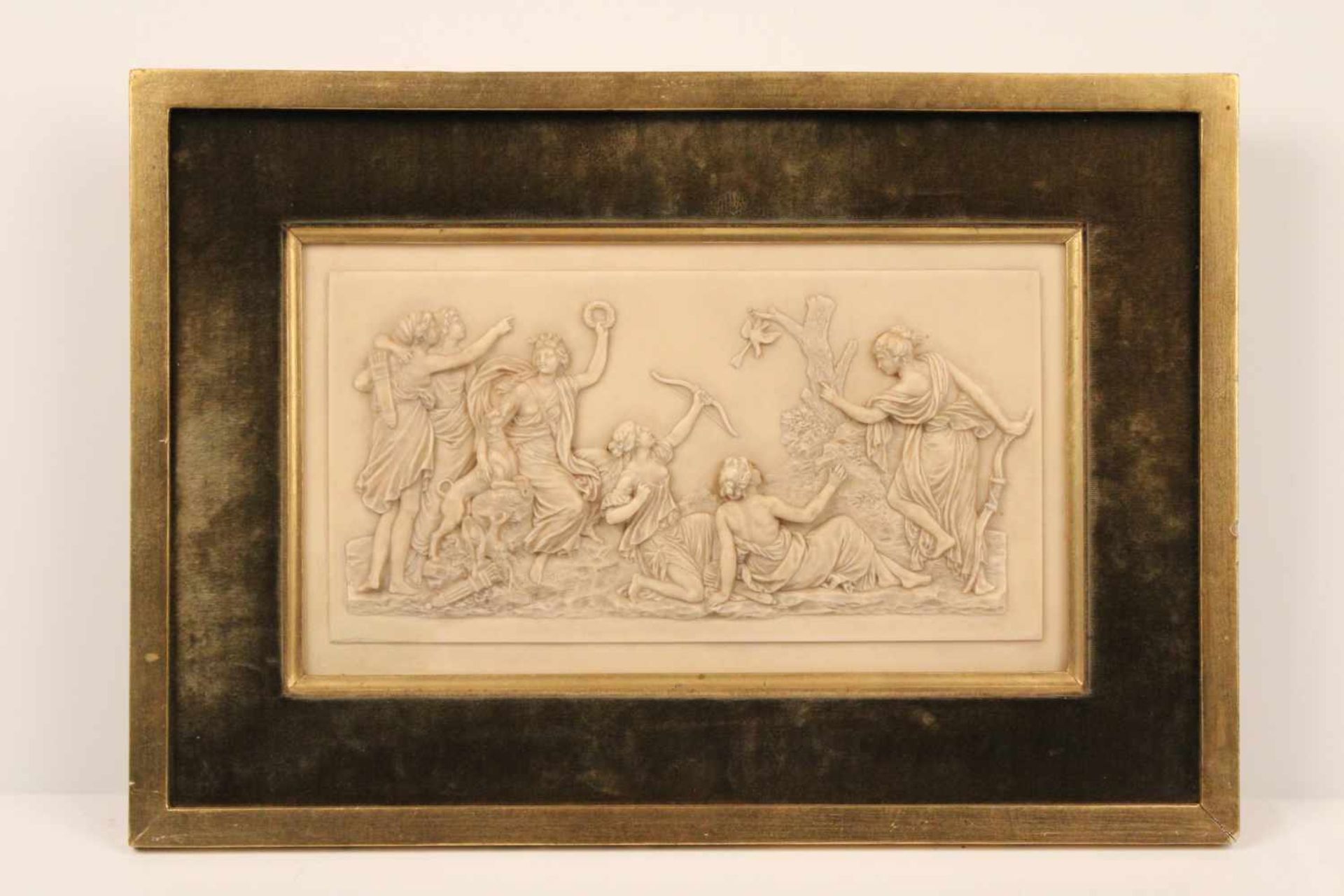Stein-Relief.Wohl Frankreich, um 1900. H: 18,5 x 32,5cm; Rahmen H: 31 x 44 cm. Min besch, rep