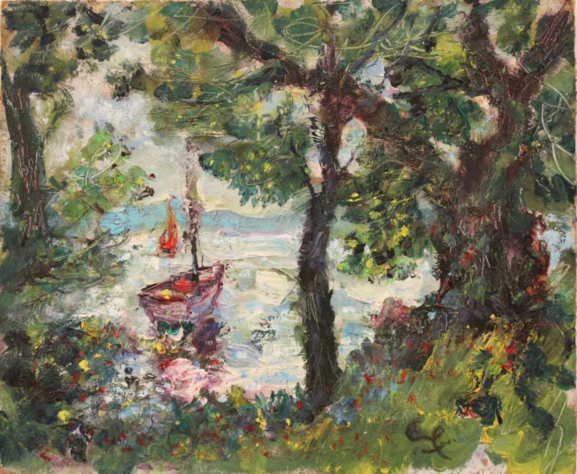 Deutsch, 20. Jh.Zwei Gemälde. Segelboote Öl/Karton H: 28 x 34 cm. Seenlandschaft Öl / Lwd.