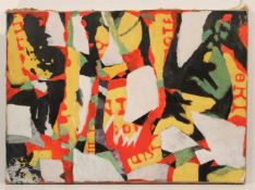 Unbekannt, 20. Jh.Abstrakte Komposition. Collage. Öl/Lwd. H: 60 x 80 cm.