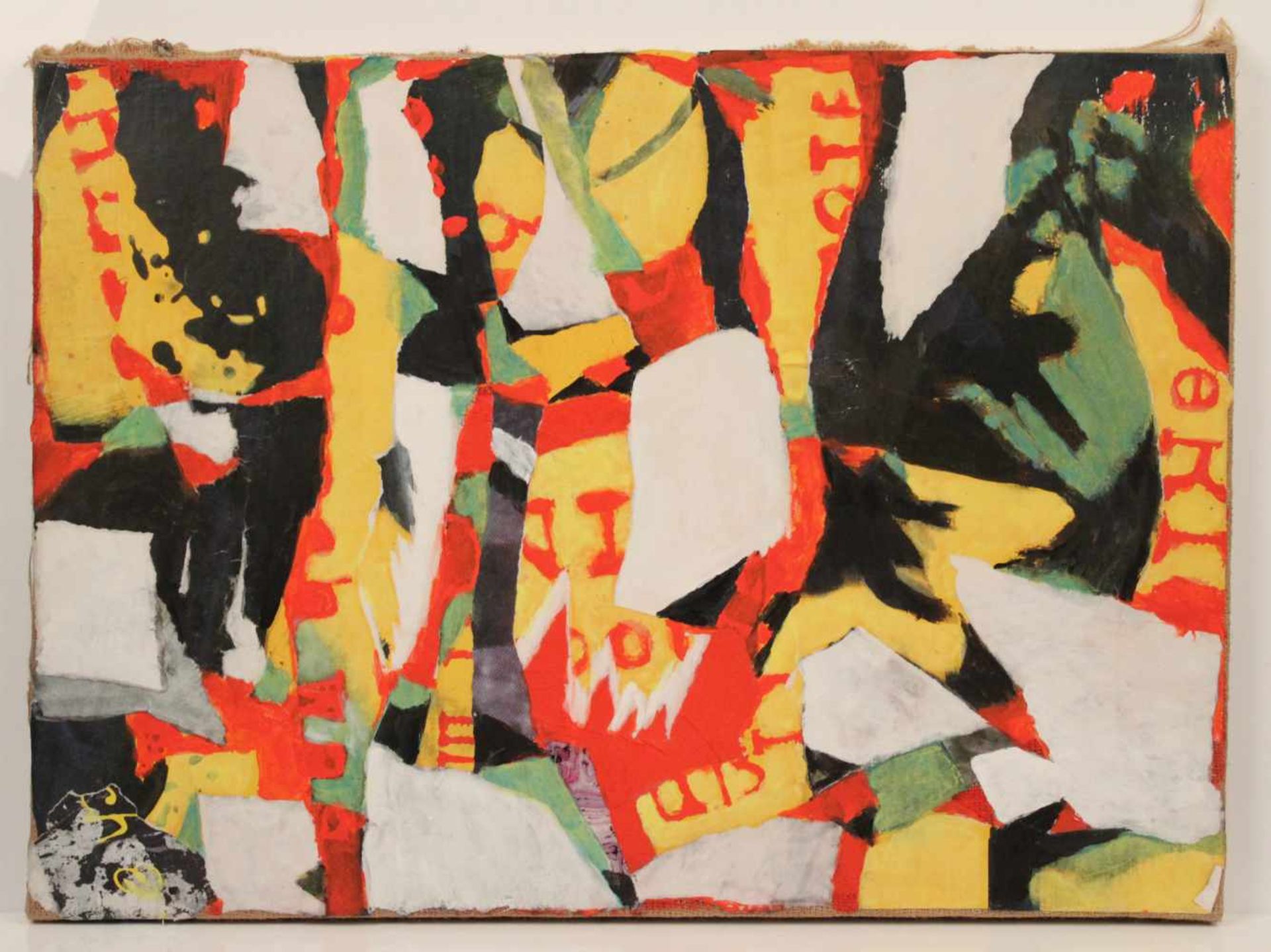 Unbekannt, 20. Jh.Abstrakte Komposition. Collage. Öl/Lwd. H: 60 x 80 cm.