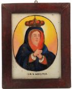 Hinterglasbild.19. Jh. Bez. "S. M. D. Modestia". Kirschholzrahmen. H: 42 x 37 cm. Min. besch.