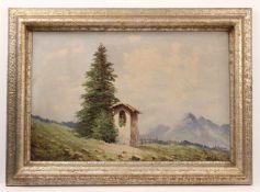 Miltz T. 20 Jh.Marterl im Hochgebirge. Öl/Hartfaser. Rechts u. sing. H: 40 x 60 cm. Rahmen H