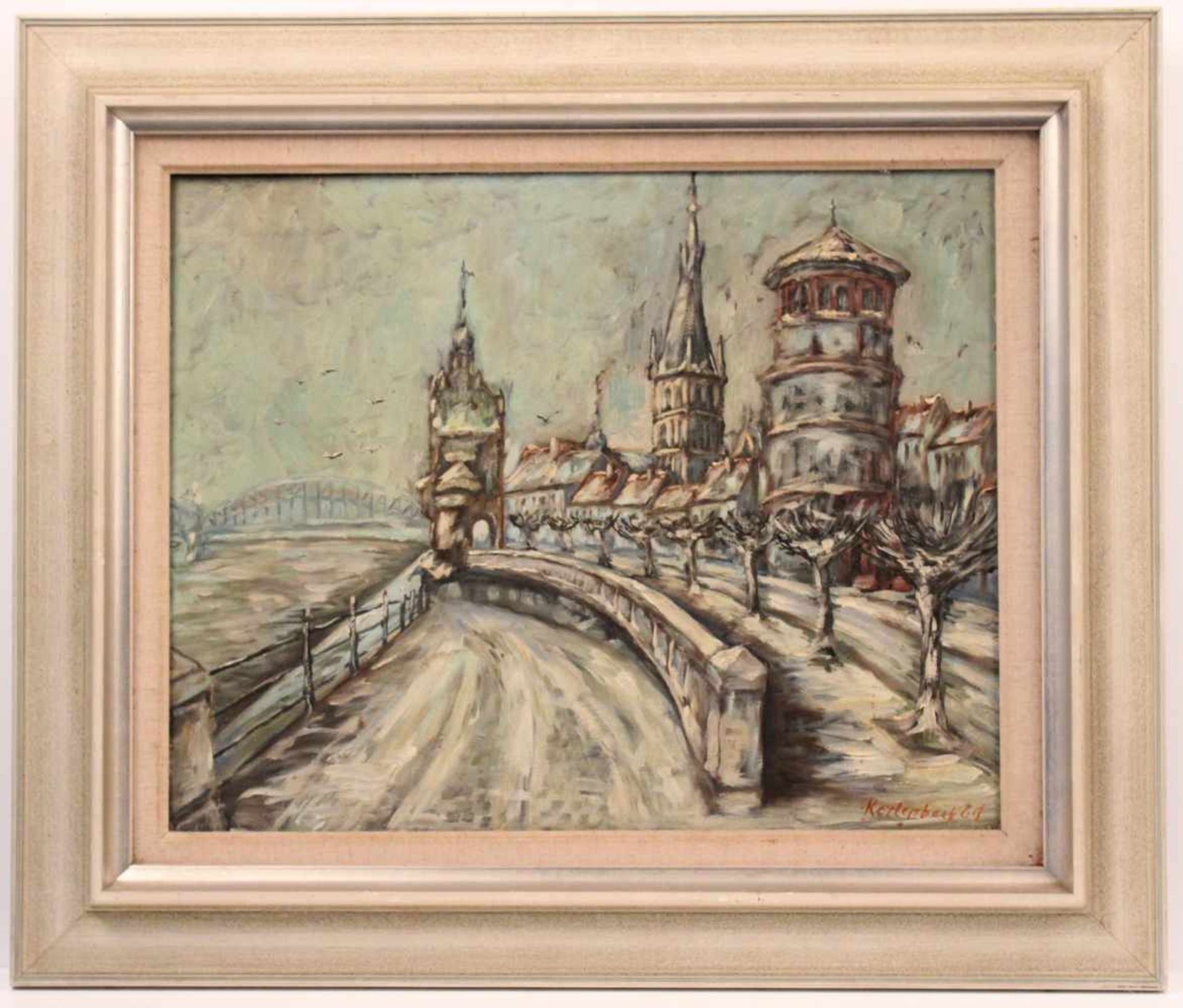 Rechenbeck, 20. Jh.Köln mit Hohenzollernbrücke. Öl/Lwd. Rechts u. sign. und dat. 61. H: 40 - Bild 2 aus 3