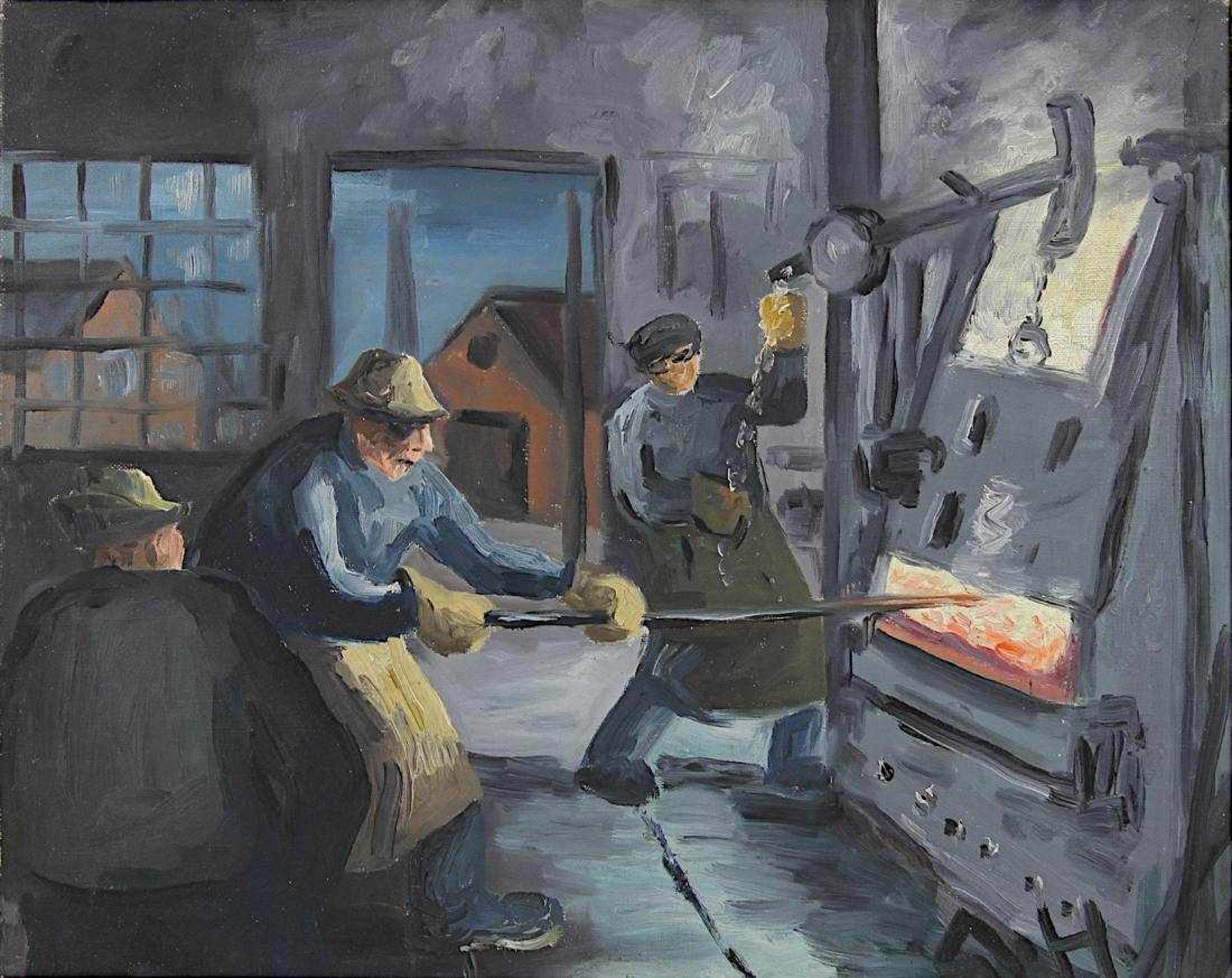 Hoppstädter, Georg Friedrich (Saarbrücken 1906 - 1987), Arbeiter im Eisenhüttenwerk, Öl/Lwd., unt. - Bild 2 aus 2