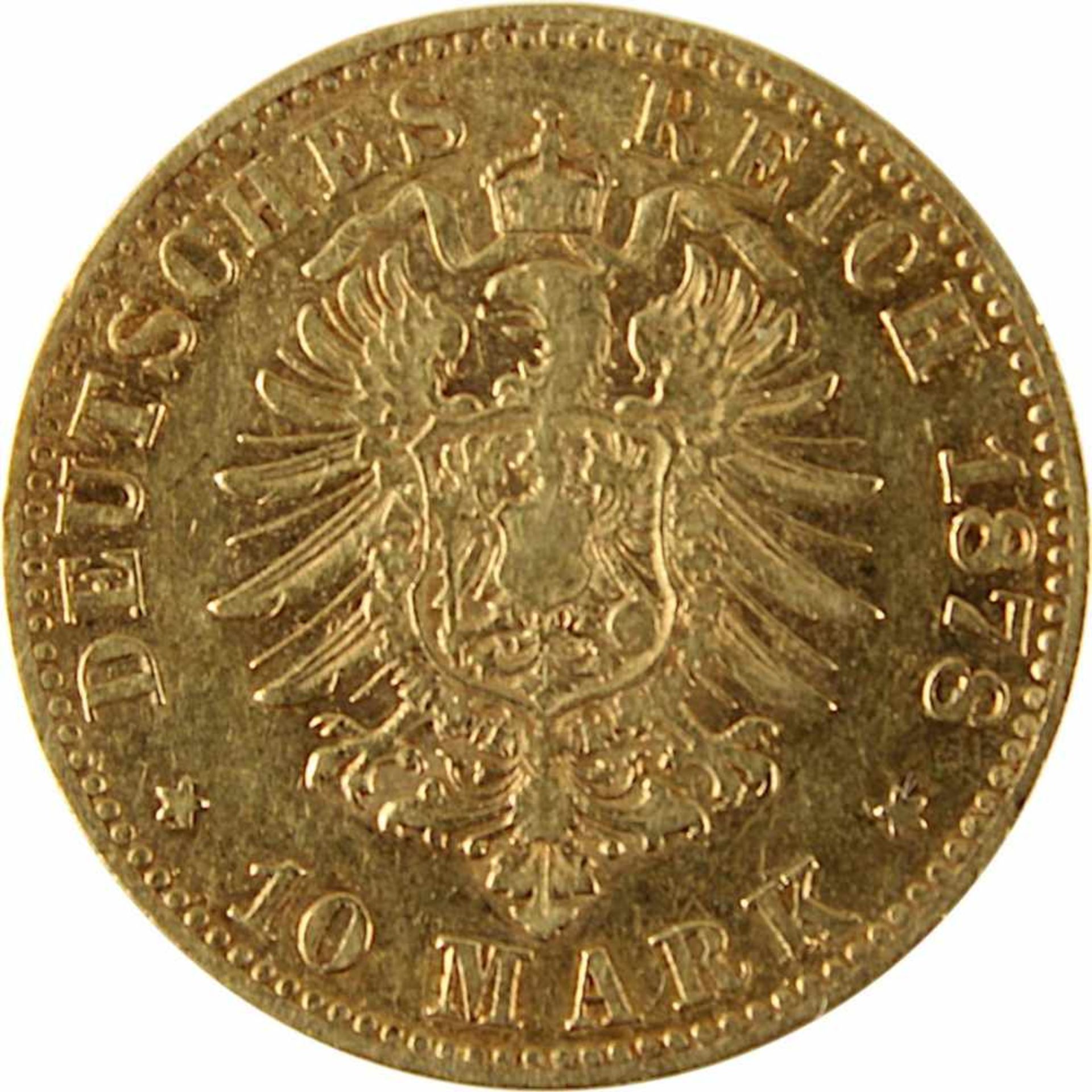 10 Mark Goldmünze Deutsches Reich, Württemberg 1878, 900er Gold, Av. Karl König von Wuerttemberg, - Bild 3 aus 3