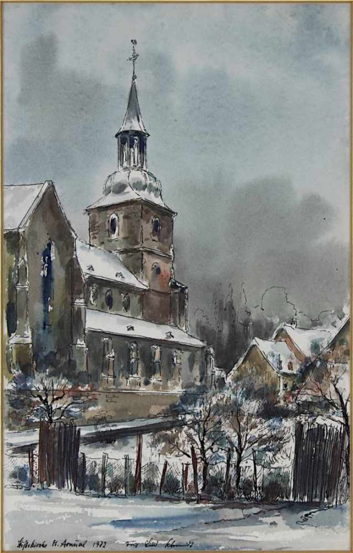 Schmidt, Fritz Ludwig (Saarbrücken 1922 - 2008 Saarbrücken, Winterliche Ansicht der Stiftskirche St. - Bild 2 aus 2