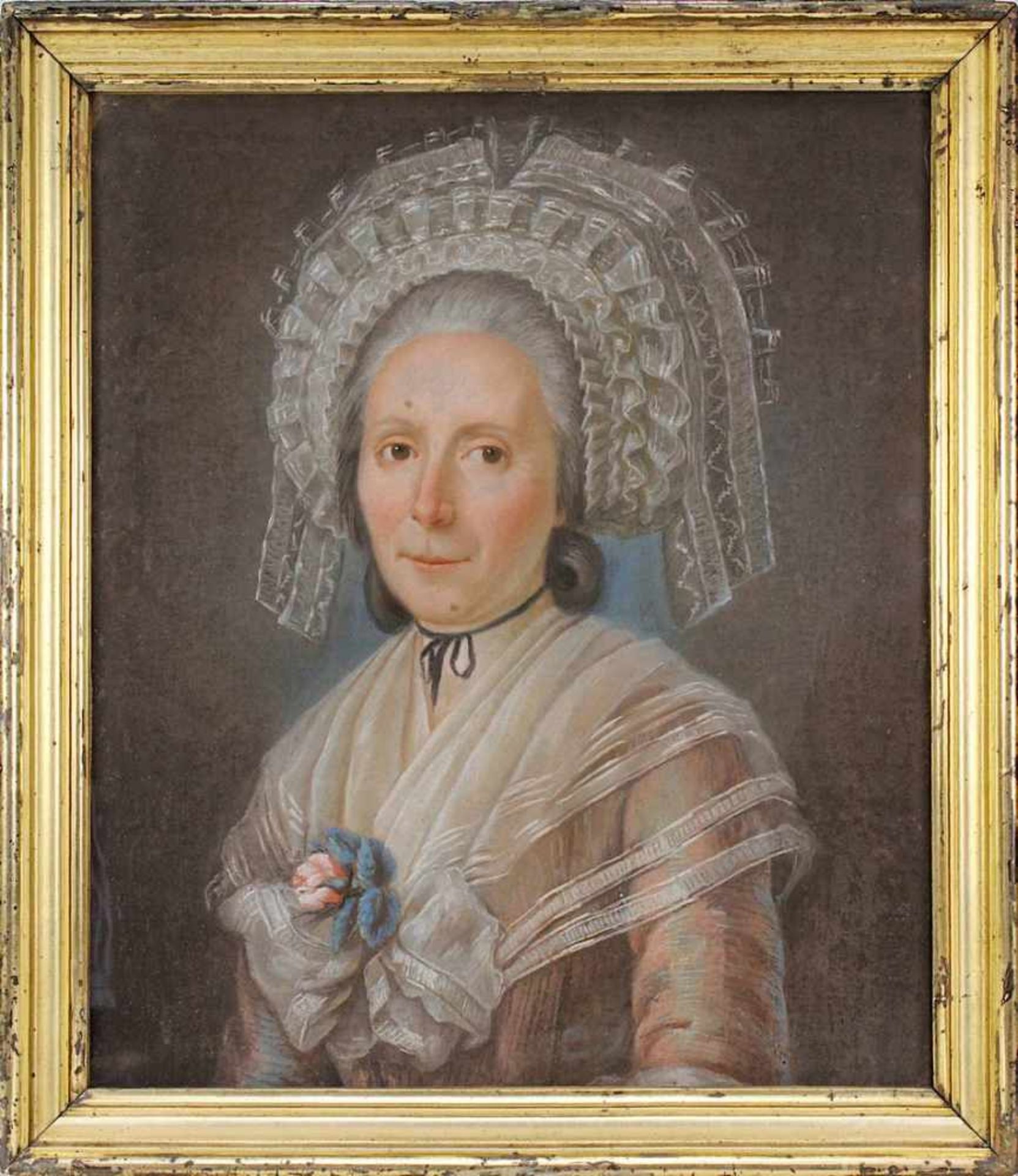 Pastellmaler (18.Jh.), Bildnis einer Dame mit Schultertuch und Spitzenhaube, Pastell auf Papier, auf
