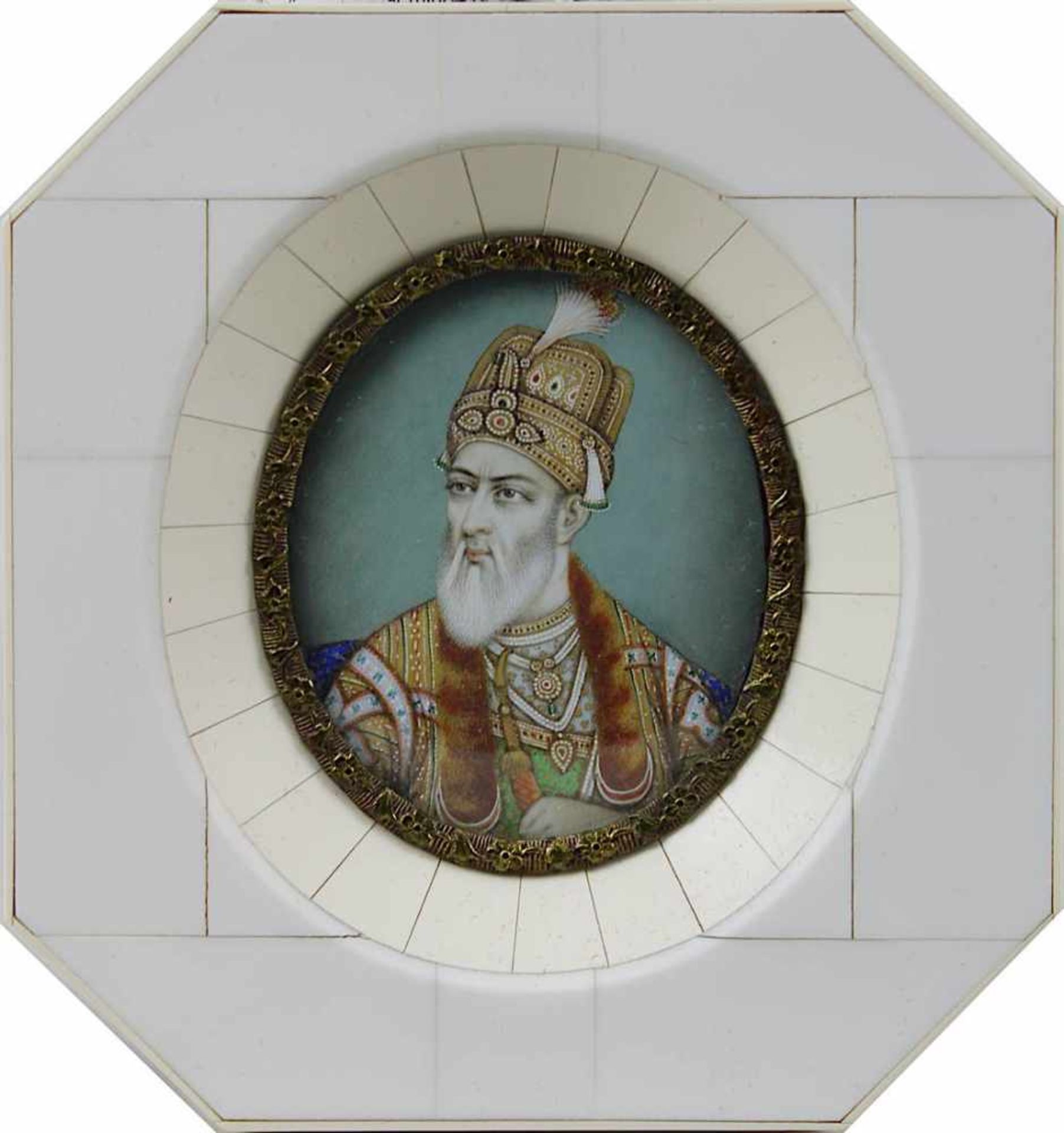 Bahadur Shah II, indisches Miniaturportrait, Tempera auf Elfenbein, Indien um 1900, sehr fein