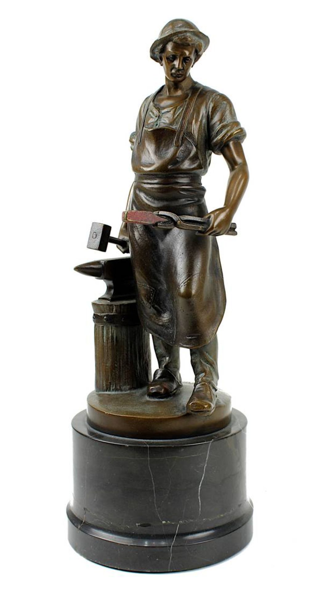 Küchler, Rudolf (Wien 1867 - 1954 Wien), Schmied am Amboss, Bronzefigur mit schöner, leicht