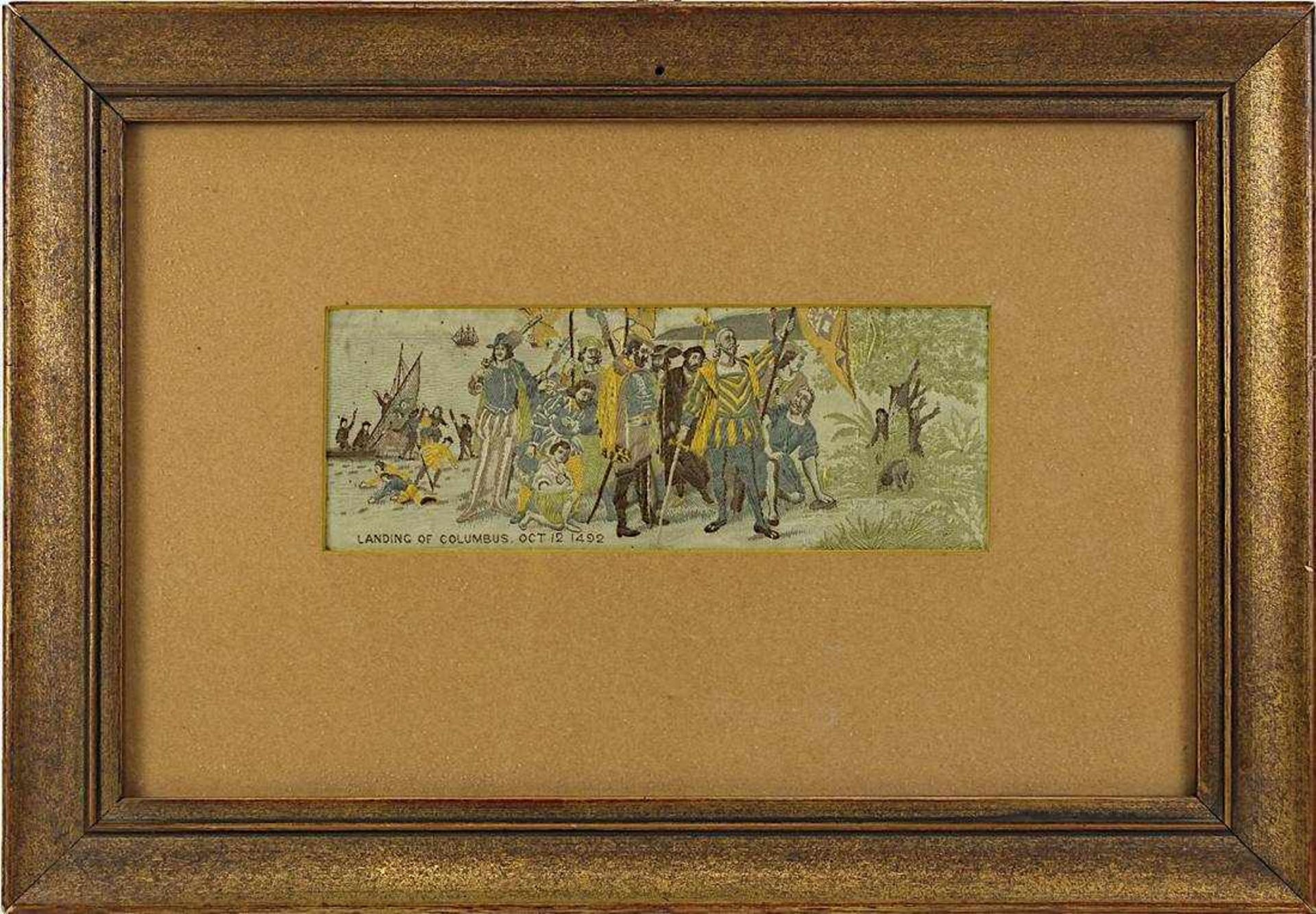 2 Seidenbilder zu Columbus' Enteckung Amerikas, angefertigt zur Weltausstellung Chicago 1893, - Bild 3 aus 5