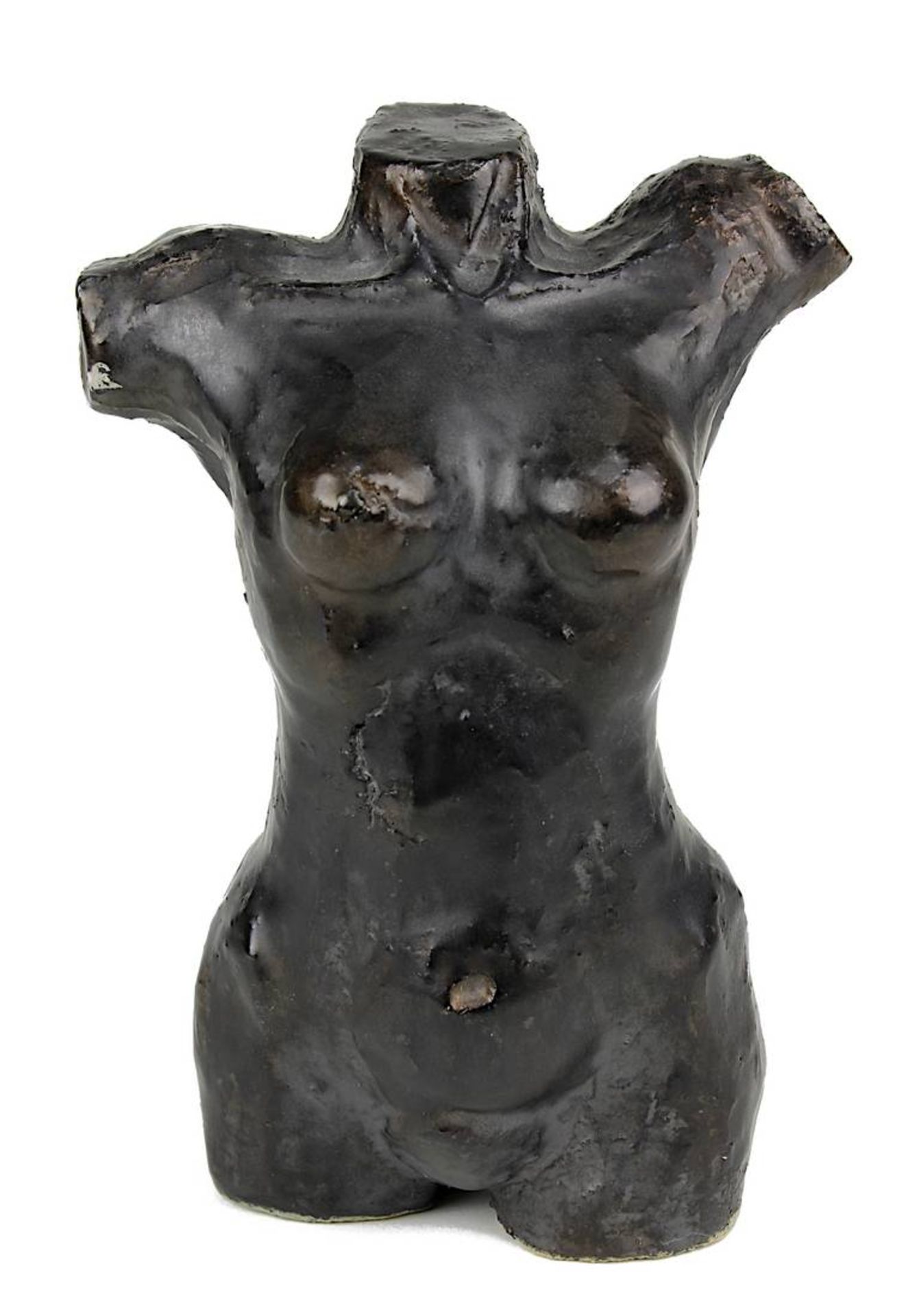 Keramikkünstler, 2. H. 20. Jh., weiblicher Torso, Keramik schwarz glasiert, auf Unterseite