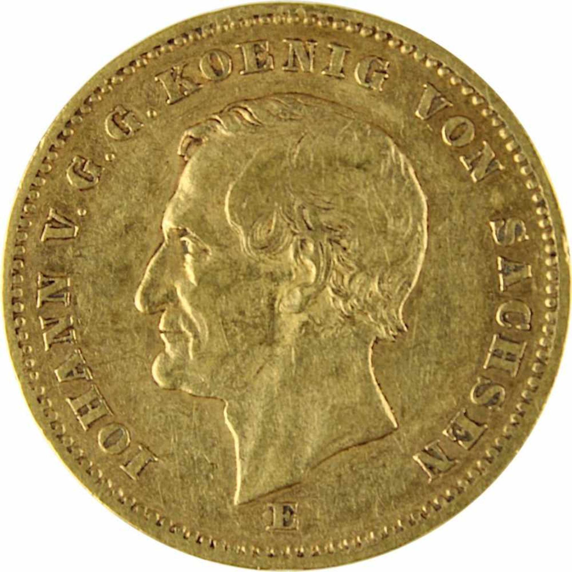 20 Mark Goldmünze Deutsches Reich, Sachsen 1872, 900er Gold, Av. Johann König v. Sachsen, Kopf n. - Bild 2 aus 3