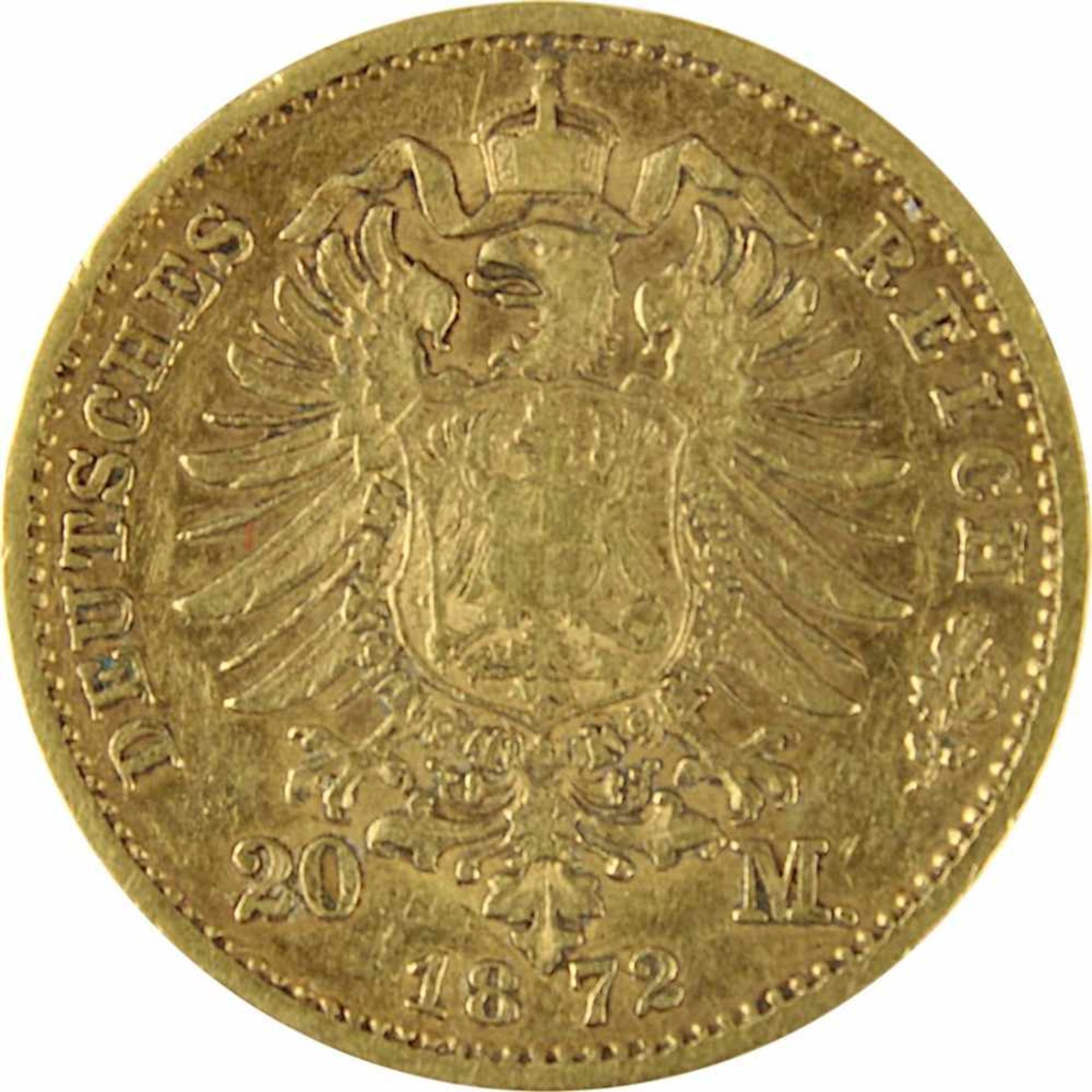 20 Mark Goldmünze Deutsches Reich, Sachsen 1872, 900er Gold, Av. Johann König v. Sachsen, Kopf n. - Bild 3 aus 3