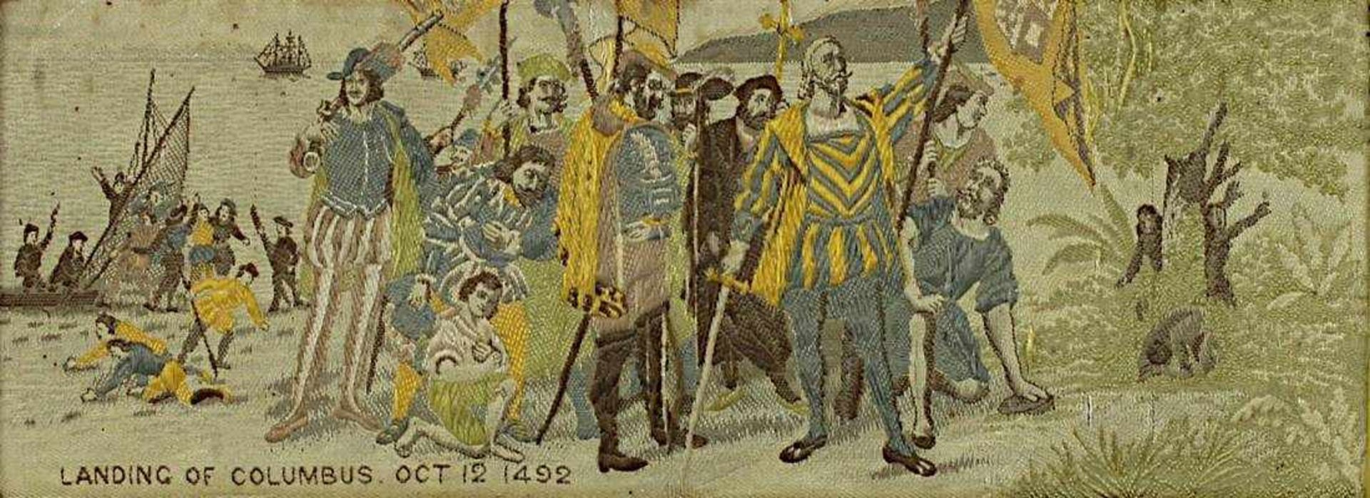 2 Seidenbilder zu Columbus' Enteckung Amerikas, angefertigt zur Weltausstellung Chicago 1893, - Bild 5 aus 5