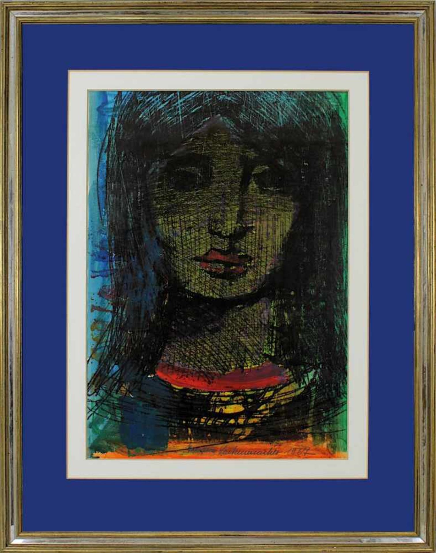 Lackenmacher, Otto (Saarbrücken 1927 - 1988 Saarbrücken), Porträt einer jungen Frau, Tempera, am