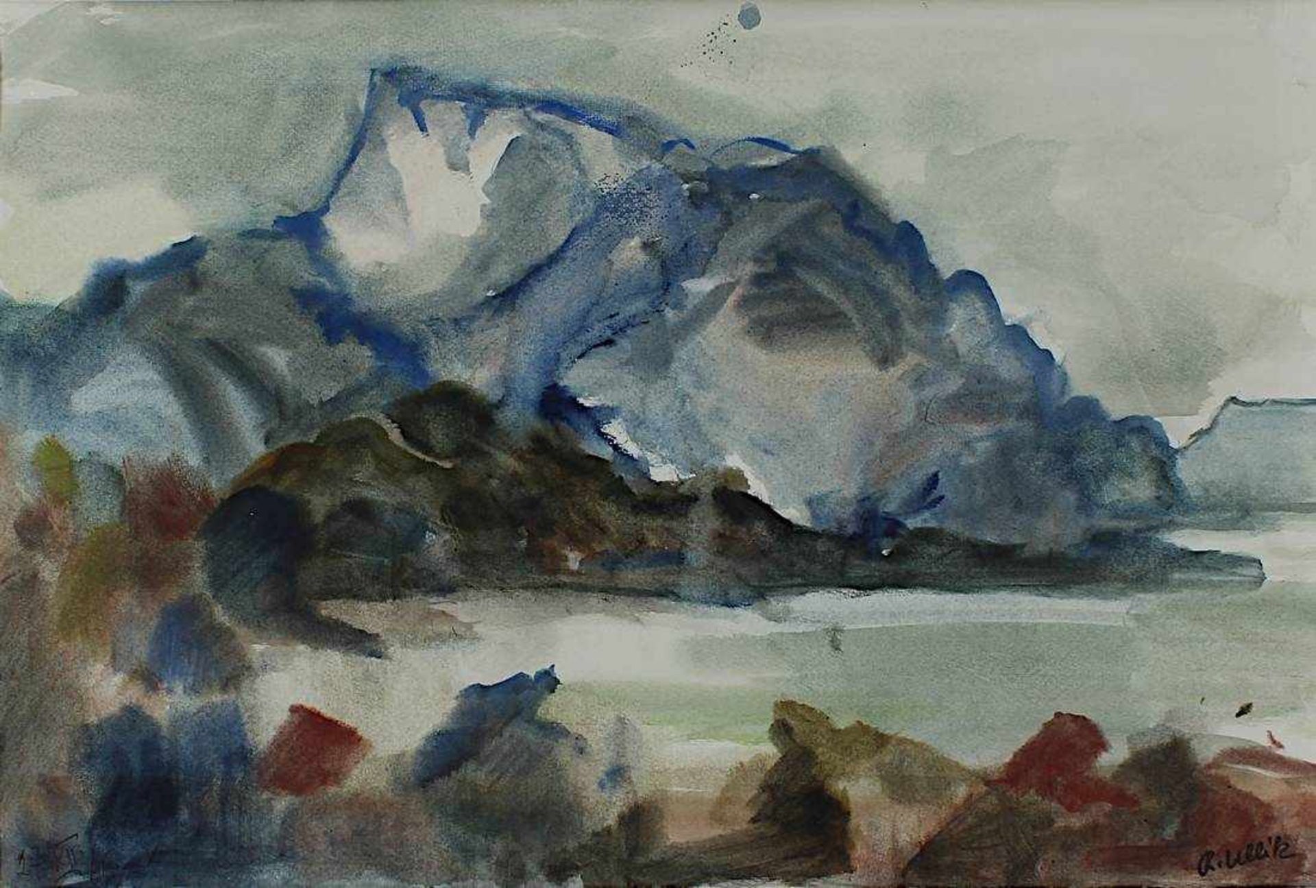 Ullik, Rudolf (Wien 1900 - 1996 Wien), Blick auf einen Gebirgssee, Aquarell, unt. re. signiert, 30 x - Bild 2 aus 2