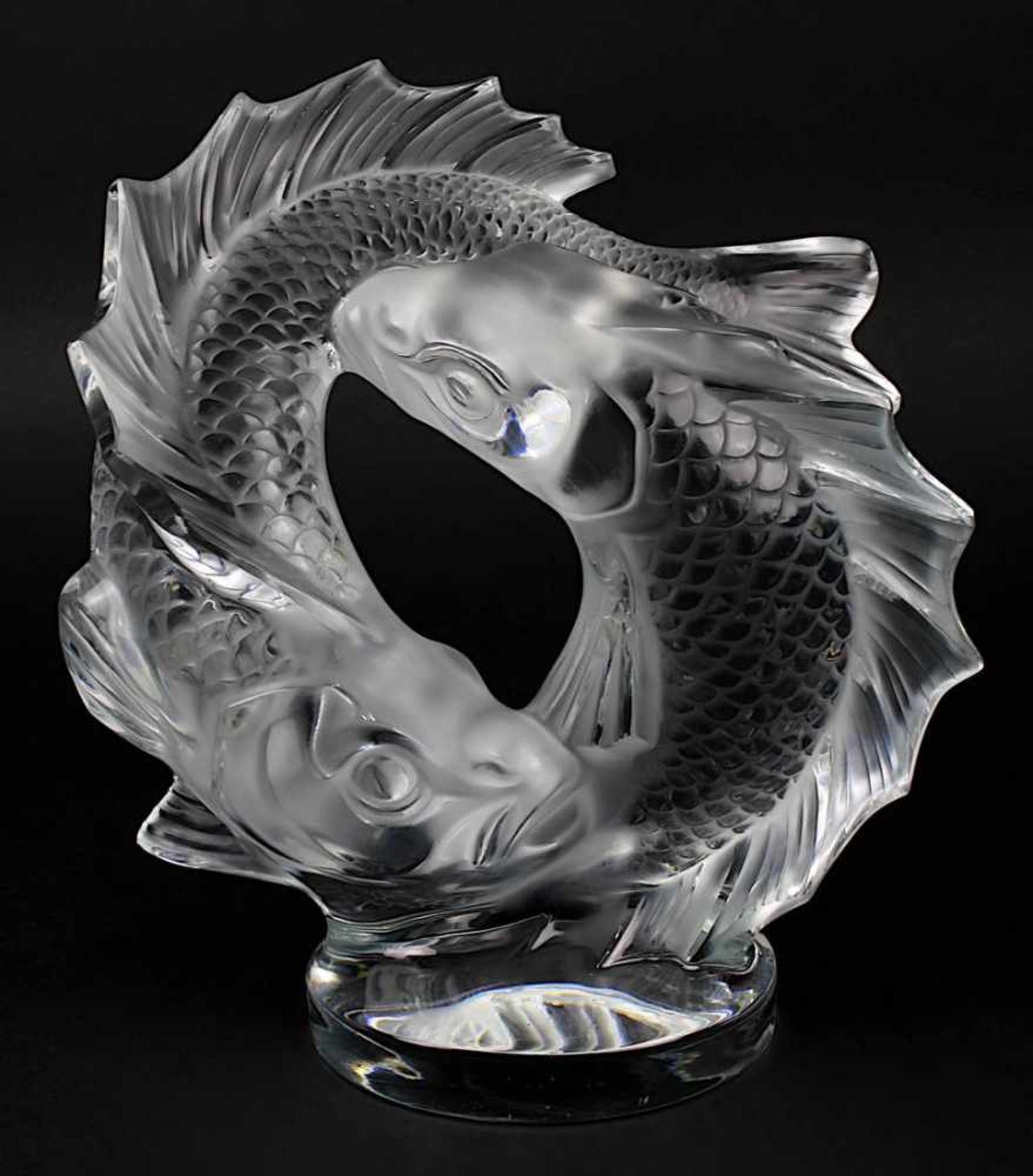 Lalique Glasfigur Deux Poissons, vollplastische Figur zweier Fische aus einem Block Kristallglas