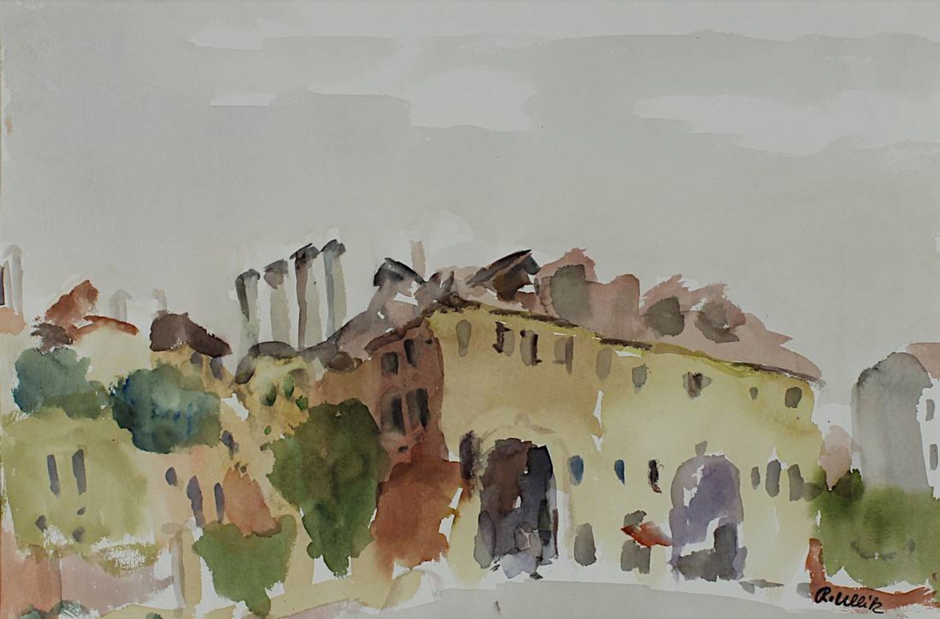 Ullik, Rudolf (Wien 1900 - 1996 Wien), Häuseransicht, Aquarell, unt. re. signiert, 30 x 45 cm (Pp- - Bild 2 aus 2