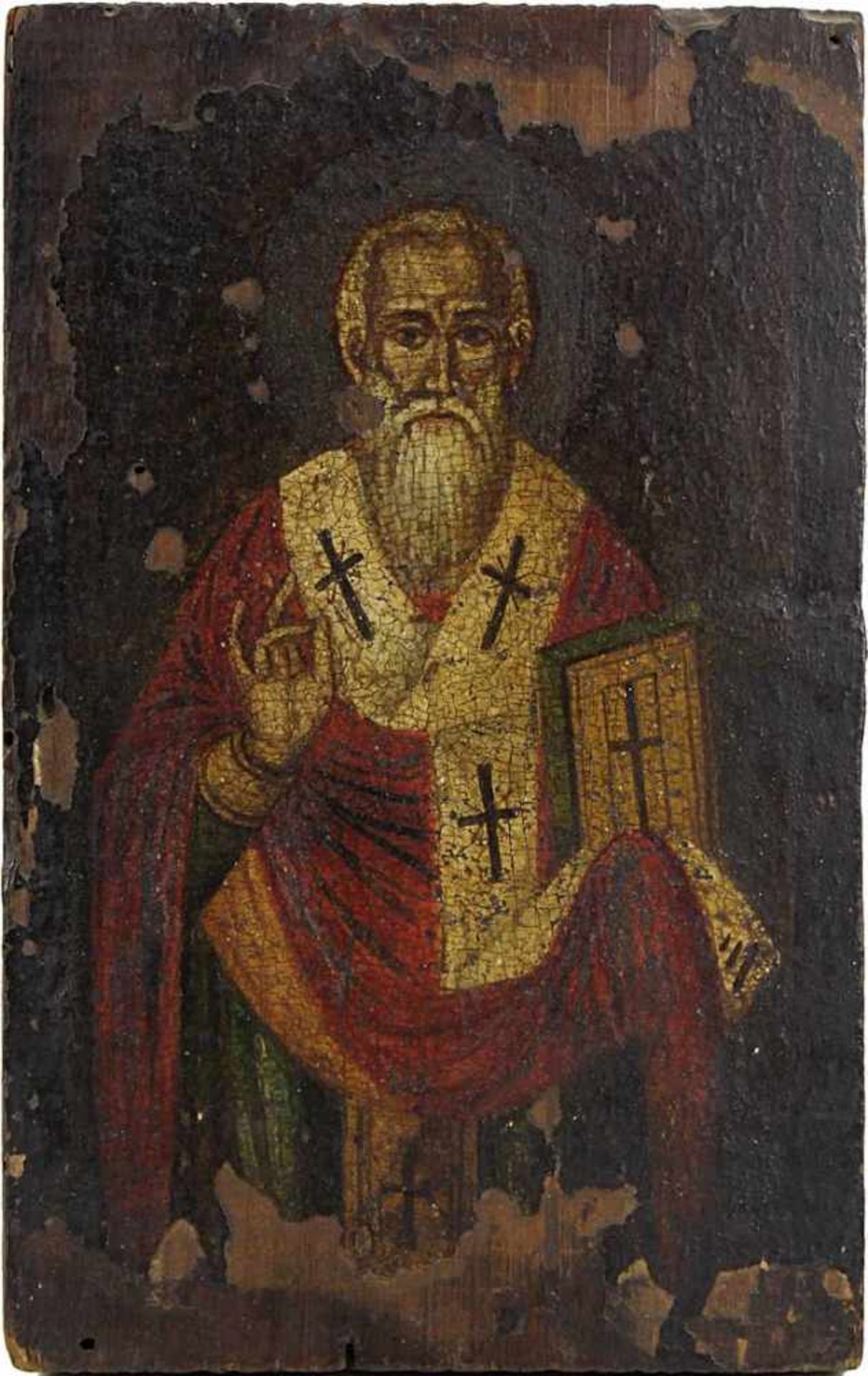 Ikone - Nikolaus, der Wundertäter, Russland, 19.Jh., Tempera auf Holz, 27 x 17 cm, starke
