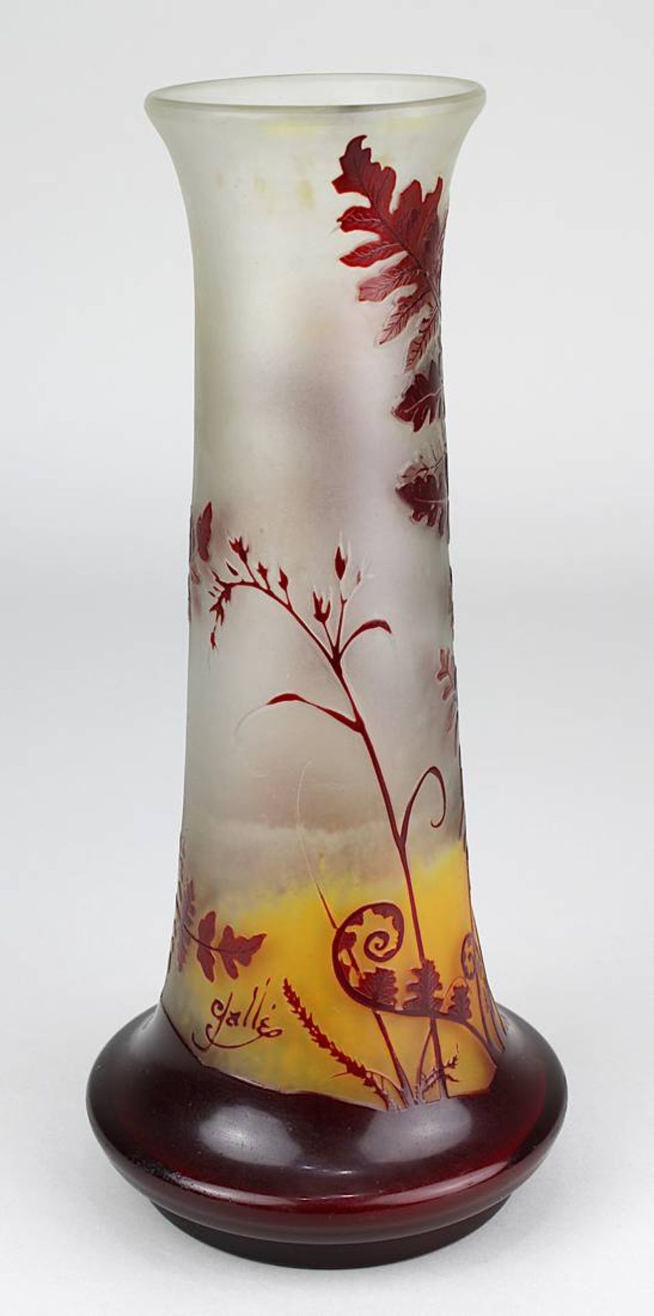 Gallé Jugendstil-Vase mit Farndekor, Nancy 1906-1914, Klarglaskörper mit orangefarbenem opakem - Image 3 of 4