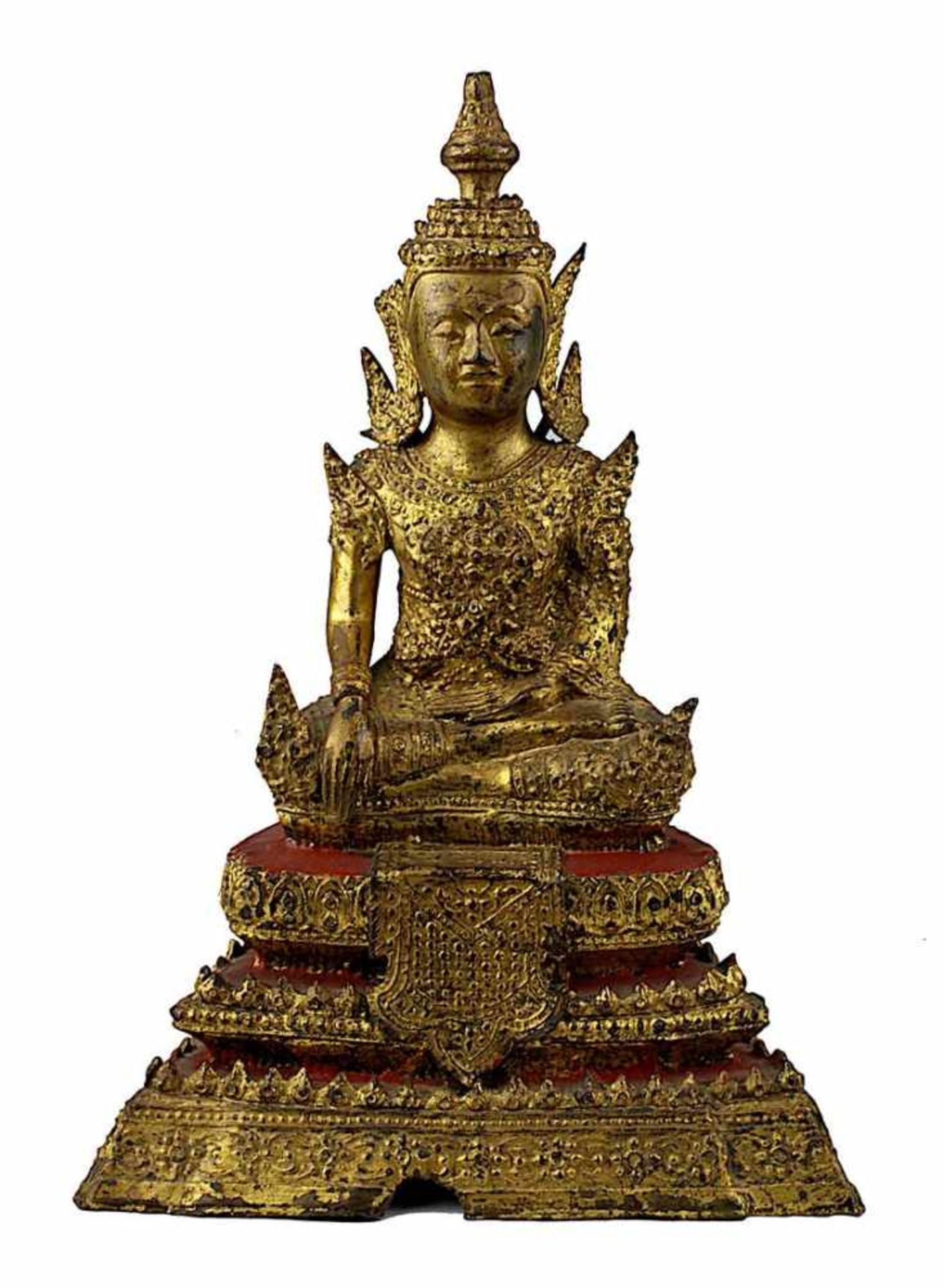 Bronzebuddha, Siam 19. Jh. Rattanakosin, in meditierender Haltung im Lotussitz, auf dreifach