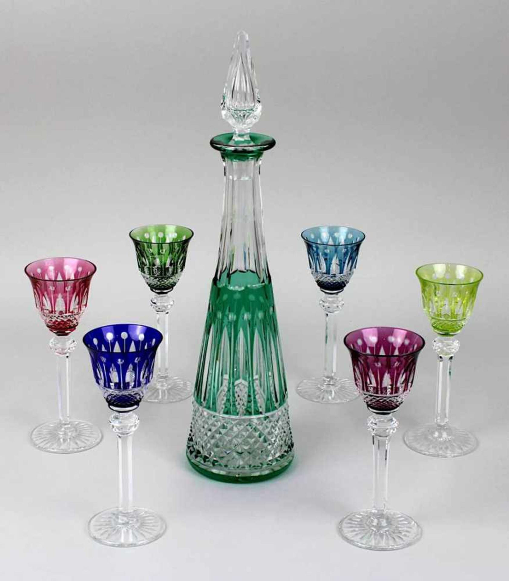 6 Likörgläser mit Karaffe, Modell Tommy, Cristalleries Saint-Louis, France, klares Kristallglas