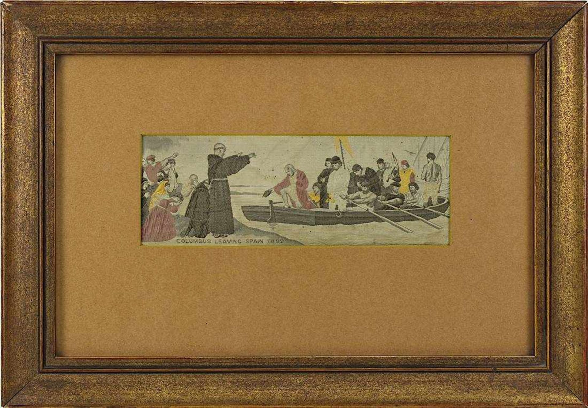 2 Seidenbilder zu Columbus' Enteckung Amerikas, angefertigt zur Weltausstellung Chicago 1893, - Bild 2 aus 5