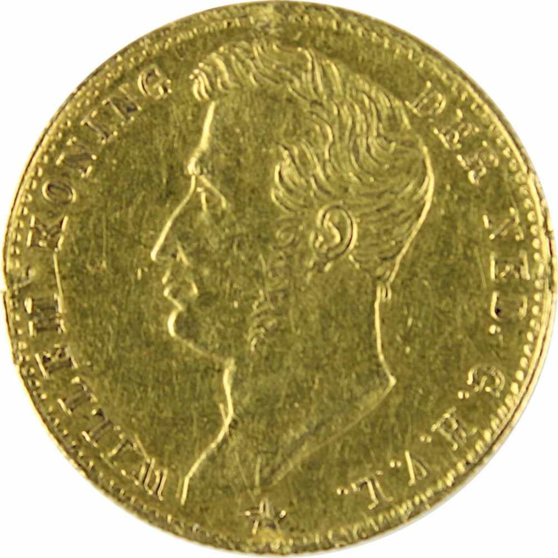 Goldmünze zu 5 Gulden, Niederlande, Wilhelm 1826, Av. Kopf Wilhelm n. li. und Umschrift, Rev. - Bild 2 aus 3