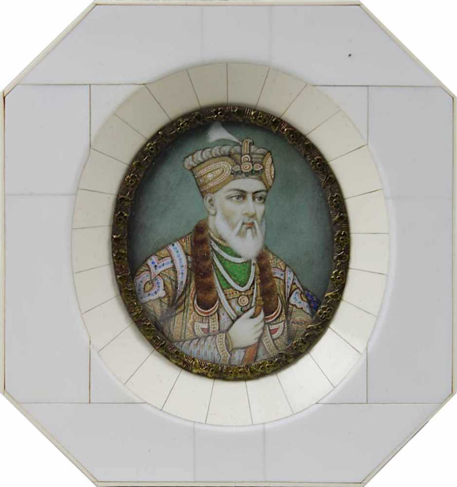 Shah Alam II, indisches Miniaturportrait, Tempera auf Elfenbein, Indien um 1900, sehr fein