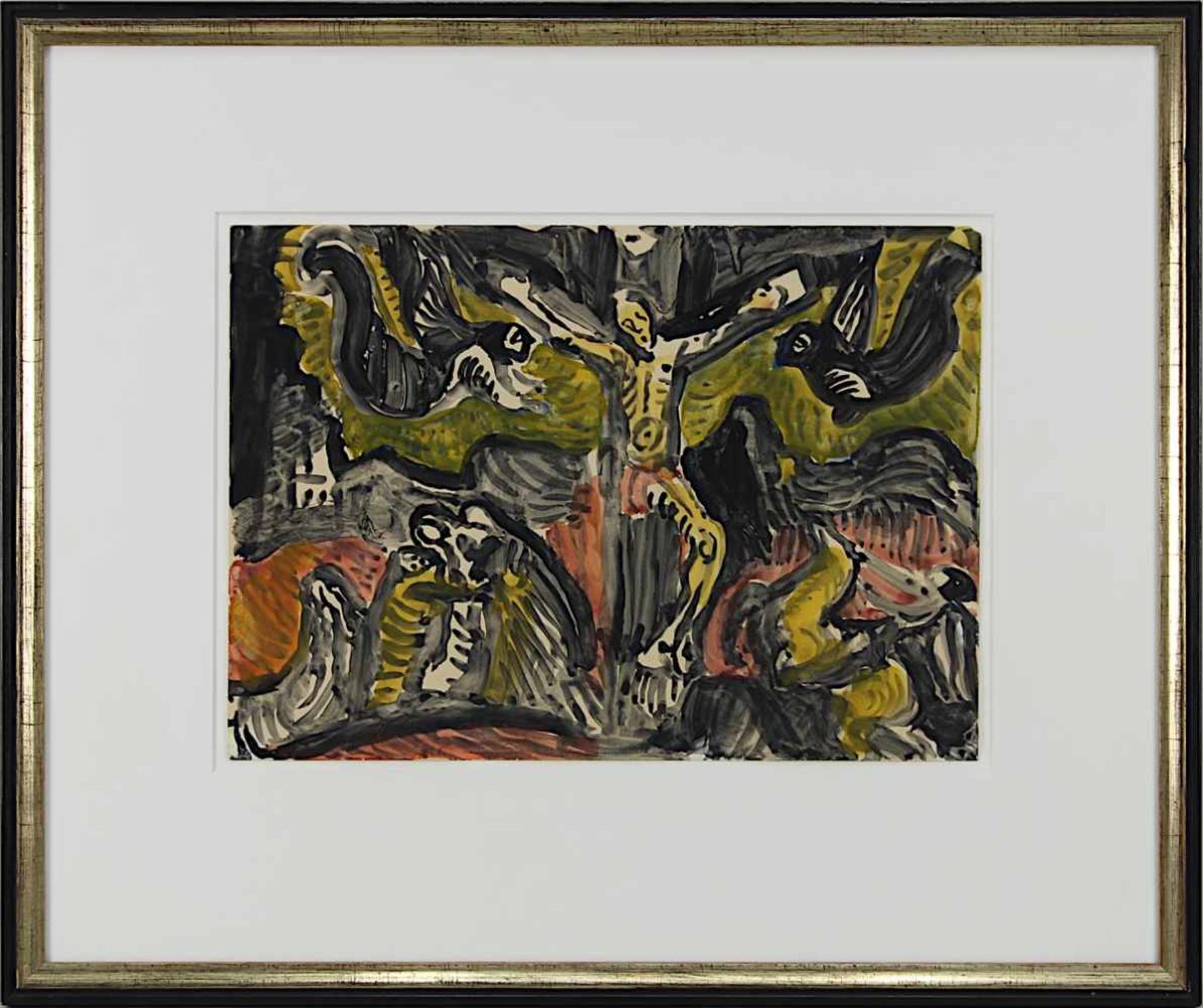 Lauer, Marga (St. Goar 1899 - 1973 St. Wendel), Golgatha, Aquarell, 24 x 33,7 cm, Ecken partiell