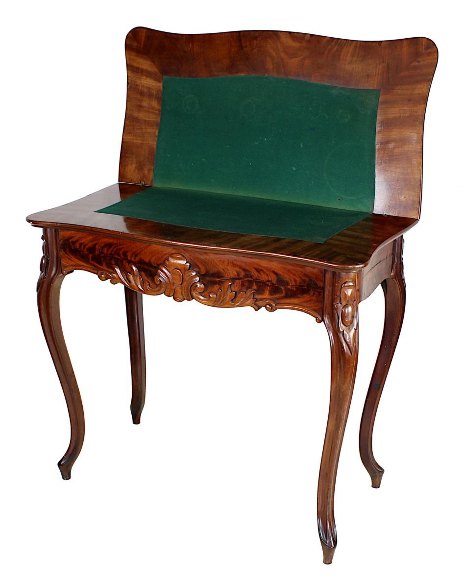Spieltisch, Frankreich  M.19.Jh., Mahagoni mit schöner Maserung, auf vier geschwungenen Beinen, - Image 2 of 2
