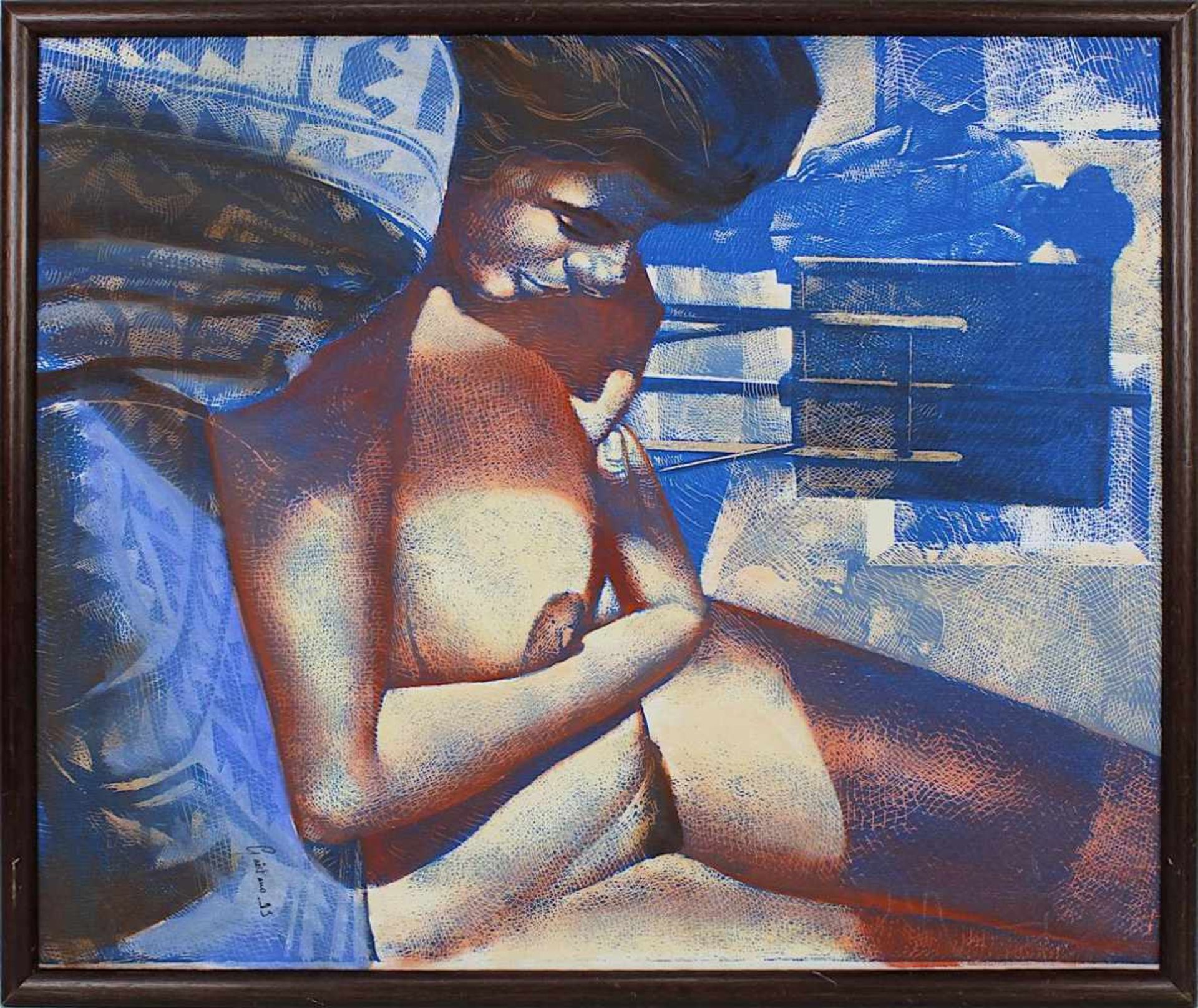 Gross, Gaetano (geb. Ommersheim 1956), Maler und weibliches Aktmodell, Mischtechnik auf Leinwand,