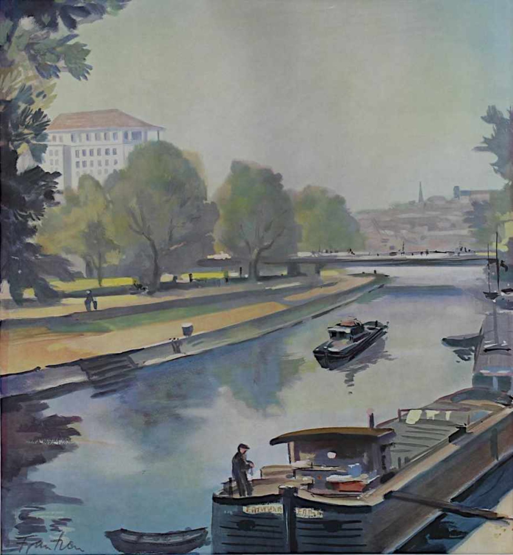 Frantzen, Peter (Saarbrücken 1913 - 2003 Saarbrücken), Partie an der Saar in Saarbrücken, - Bild 2 aus 2