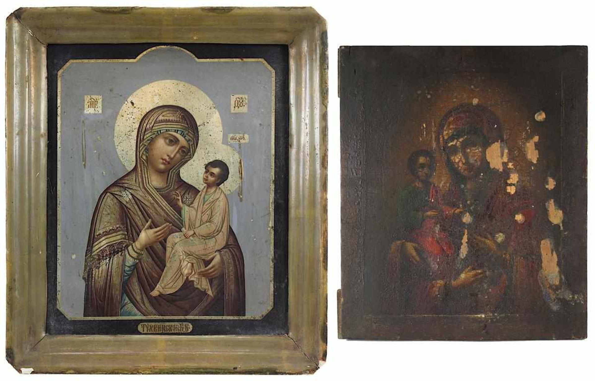 Zwei Ikonen mit Gottesmutter Hodegetria - Darstellungen, Russland 2. H. 19. Jh.: eine Ikone mit