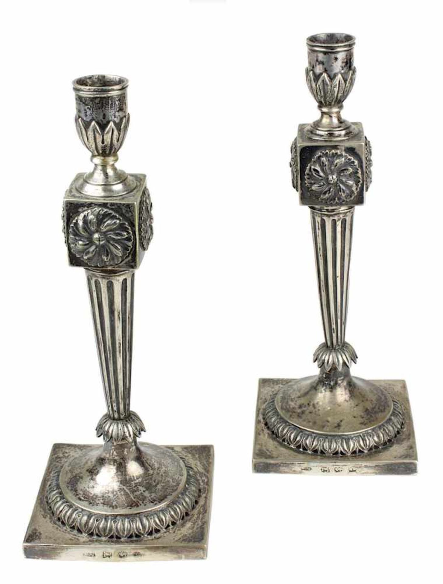 Leuchterpaar Silber, Klassizismus, Wesel um 1790, Hink, Friedrich Ludwig Wilhelm, Höhe 26 cm,