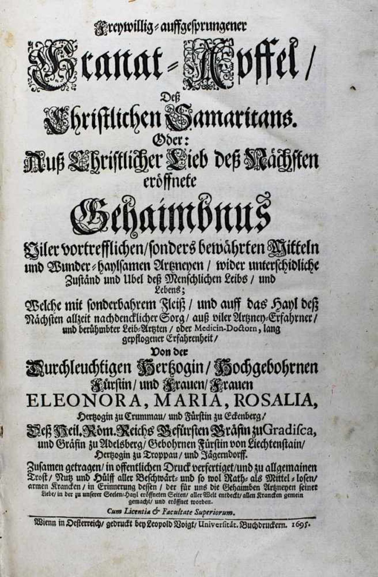 Eleonora Maria Rosalia Herzogin von Crummau, Troppau und Jägerndorff..., Freywillg aufgesprungener