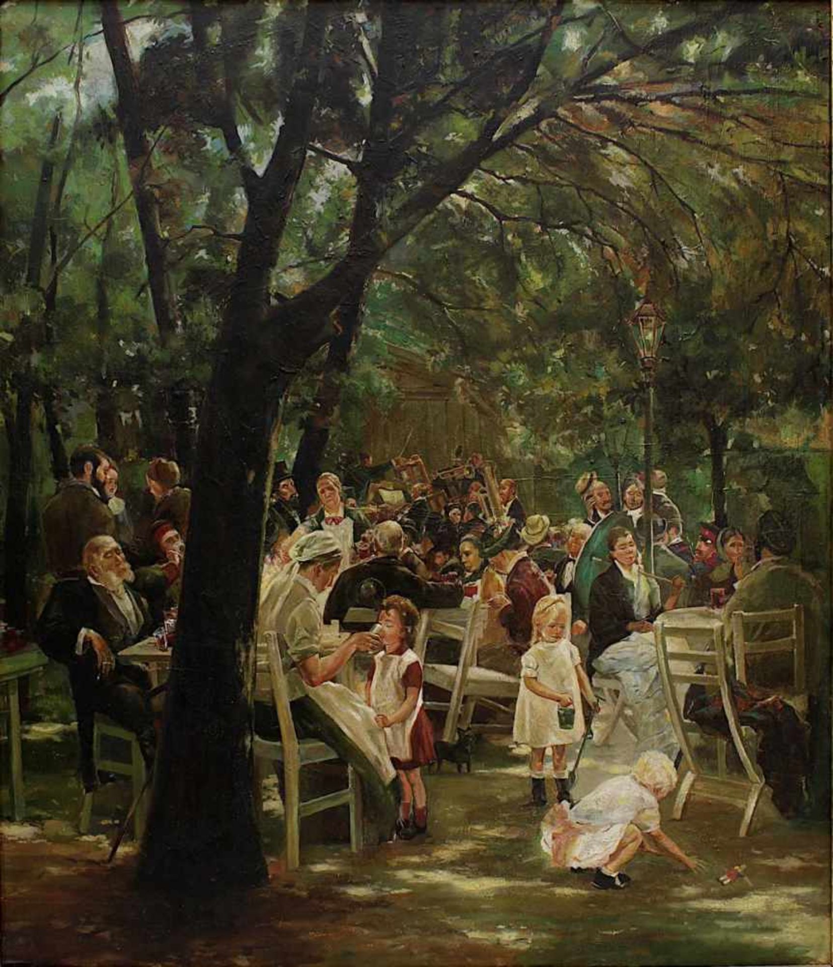 Max Liebermann - Kopie Münchner Biergarten von 1884, um 1930, ungedeuteter Maler, Biergartenszene - Bild 2 aus 2